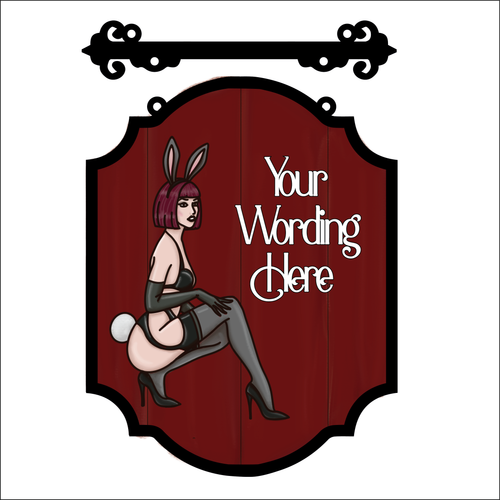 OL4895 - MDF Farmhouse Hanging Sign - Bunny Woman - Personalised - Olifantjie - Wooden - MDF - Lasercut - Blank - Craft - Kit - Mixed Media - UK