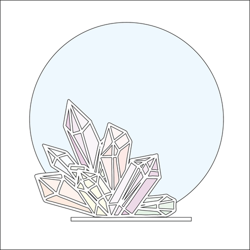 OL4832 - MDF Crystal Circle - Freestanding or Hanging/no holes - Acrylic white, or clear or MDF Circle - Large Crystals - Olifantjie - Wooden - MDF - Lasercut - Blank - Craft - Kit - Mixed Media - UK