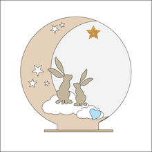 OL4351 - MDF Moon Circle - Freestanding or Hanging/no holes - Acrylic white, or clear or MDF Circle - Hares - Olifantjie - Wooden - MDF - Lasercut - Blank - Craft - Kit - Mixed Media - UK