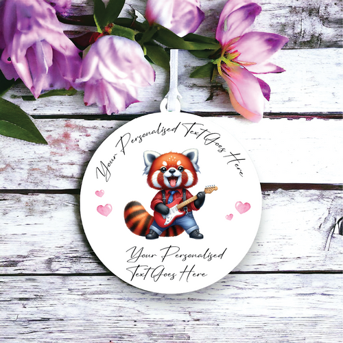 UV117 - Acrylic and UVDTF Personalised Round Hanging - Red Panda Guitar Dad Male - Olifantjie - Wooden - MDF - Lasercut - Blank - Craft - Kit - Mixed Media - UK