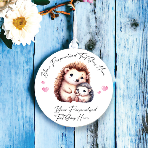 UV127 - Acrylic and UVDTF Personalised Round Hanging - Hedgehog Couple Adult Child - Olifantjie - Wooden - MDF - Lasercut - Blank - Craft - Kit - Mixed Media - UK