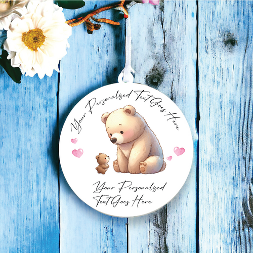 UV129 - Acrylic and UVDTF Personalised Round Hanging - Bear and Child - Olifantjie - Wooden - MDF - Lasercut - Blank - Craft - Kit - Mixed Media - UK