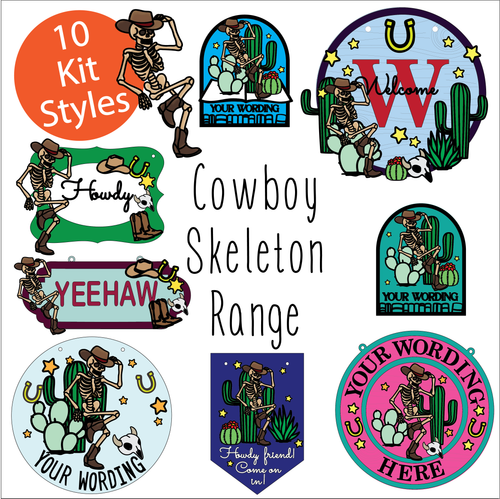 OL6099 - MDF Cowboy Skeleton Doodle Collection - choose one product - Olifantjie - Wooden - MDF - Lasercut - Blank - Craft - Kit - Mixed Media - UK