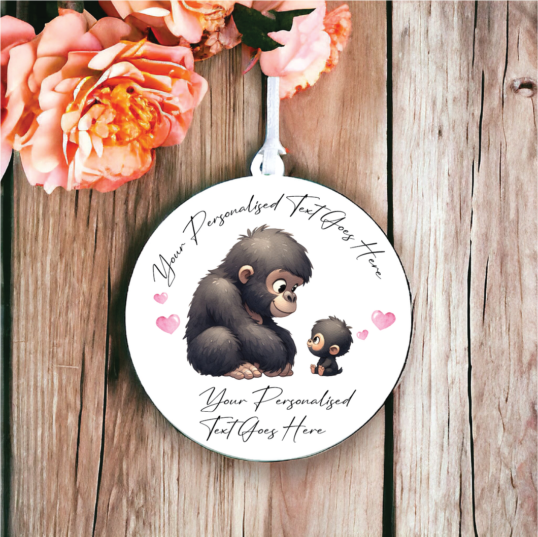 UV133 - Acrylic and UVDTF Personalised Round Hanging - Gorilla Couple Adult and Child - Olifantjie - Wooden - MDF - Lasercut - Blank - Craft - Kit - Mixed Media - UK