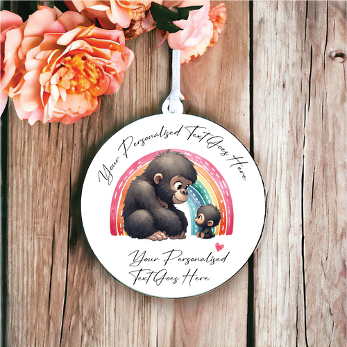 UV134 - Acrylic and UVDTF Personalised Round Hanging - Rainbow Gorilla Couple Adult and Child - Olifantjie - Wooden - MDF - Lasercut - Blank - Craft - Kit - Mixed Media - UK