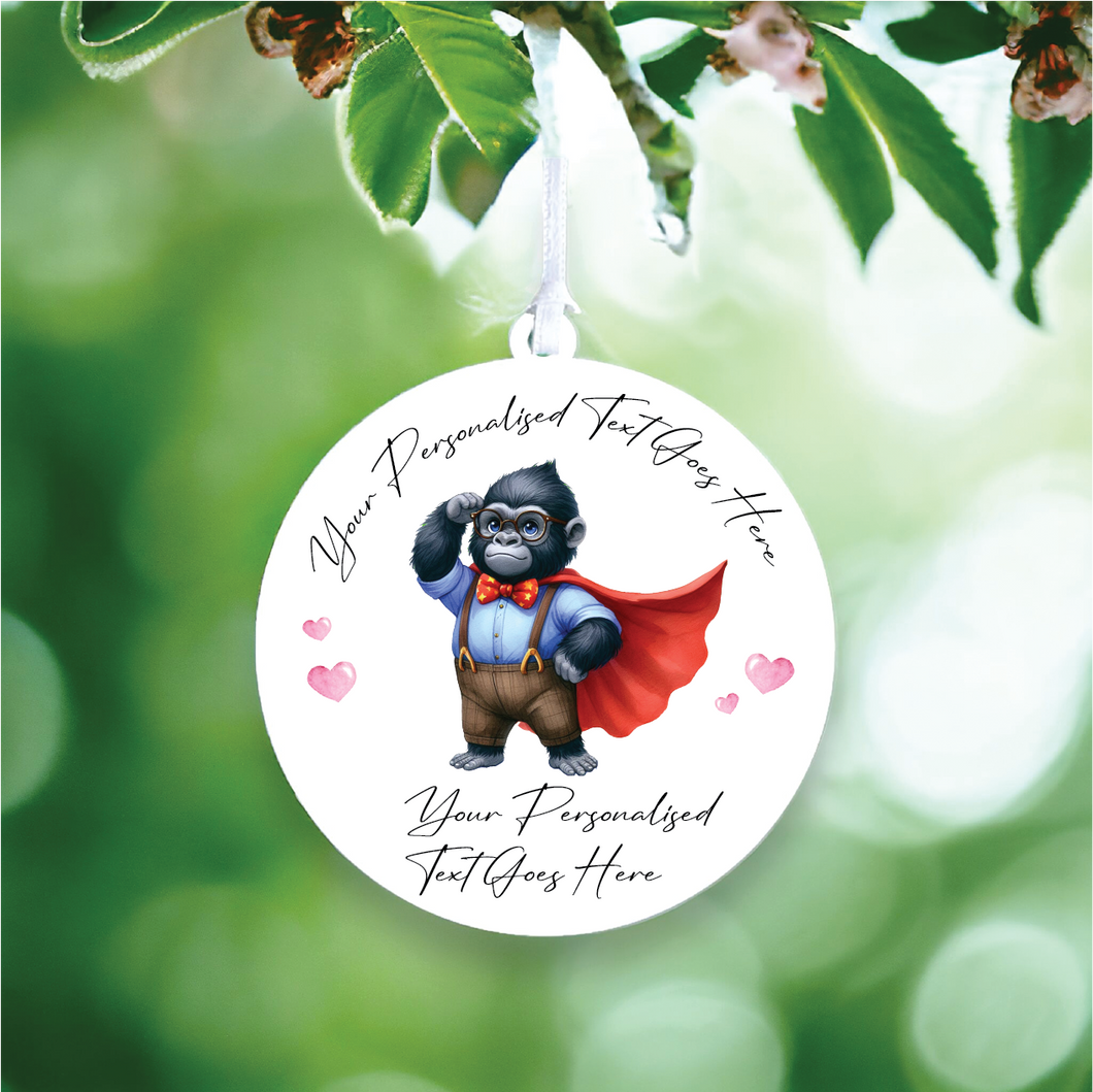 UV145 - Acrylic and UVDTF Personalised Round Hanging - Adult Gorilla Super Hero - Olifantjie - Wooden - MDF - Lasercut - Blank - Craft - Kit - Mixed Media - UK