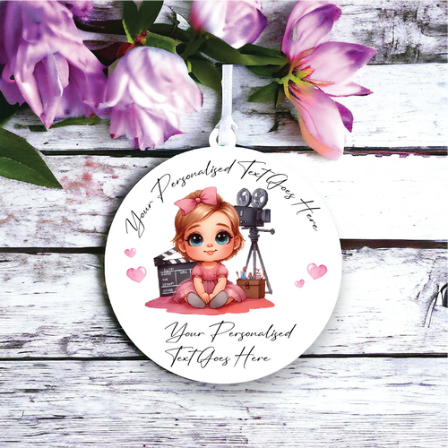 UV149- Acrylic and UVDTF Personalised Round Hanging - Girl Film Maker Director