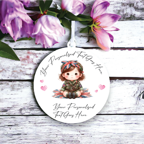 UV151 - Acrylic and UVDTF Personalised Round Hanging - Girl Soldier