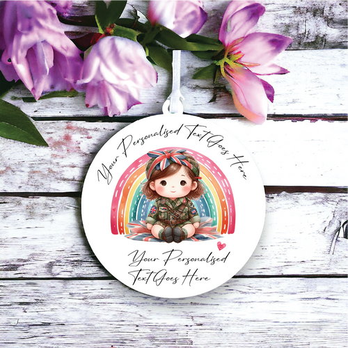 UV152 - Acrylic and UVDTF Personalised Round Hanging - Rainbow Girl Soldier