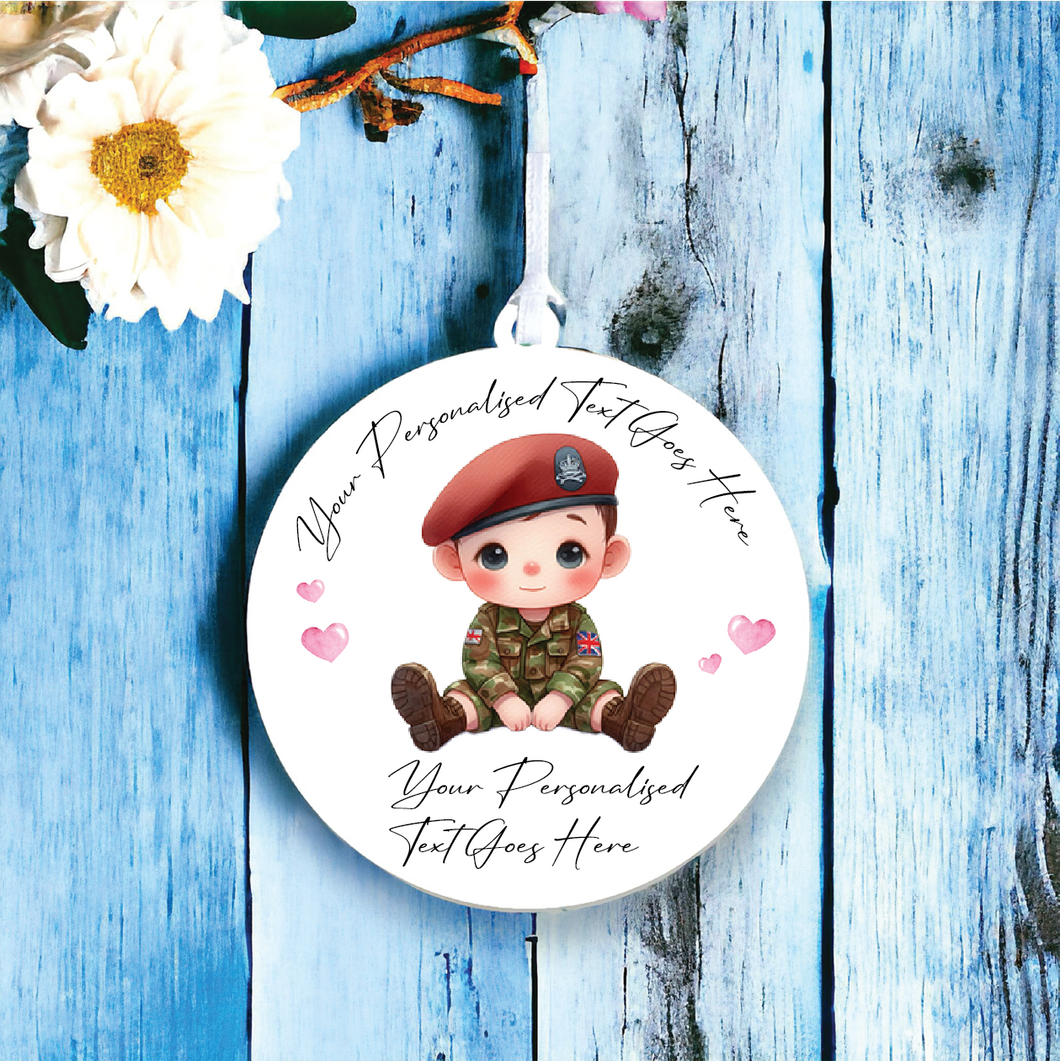 UV137 - Acrylic and UVDTF Personalised Round Hanging - Boy Soldier - Olifantjie - Wooden - MDF - Lasercut - Blank - Craft - Kit - Mixed Media - UK