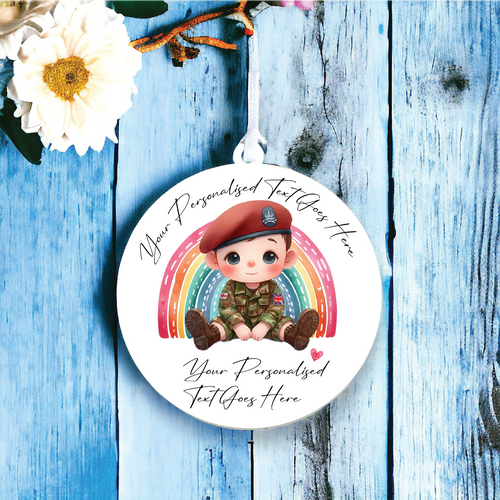 UV138 - Acrylic and UVDTF Personalised Round Hanging - Rainbow Boy Soldier - Olifantjie - Wooden - MDF - Lasercut - Blank - Craft - Kit - Mixed Media - UK