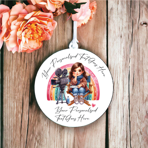 UV168 - Acrylic and UVDTF Personalised Round Hanging - Rainbow Teenage Adult female Film Maker Director Social Media Creator Content