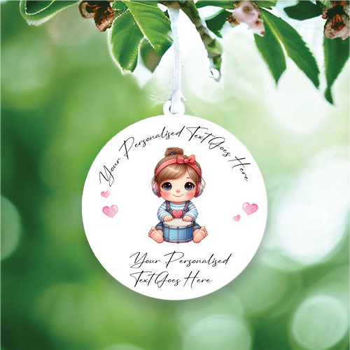UV165 - Acrylic and UVDTF Personalised Round Hanging - Toddler Girl Drum