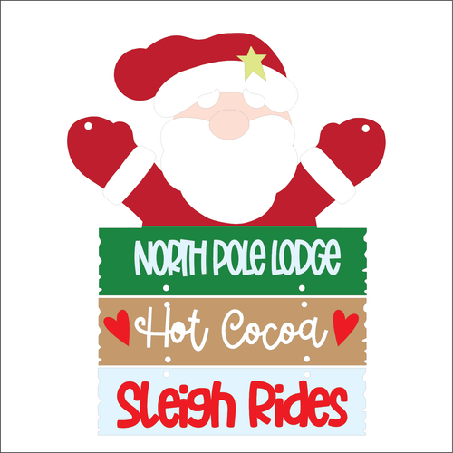 NO165 - MDF  Christmas North Pole Santa Lodge Large Hanging Sign - Olifantjie - Wooden - MDF - Lasercut - Blank - Craft - Kit - Mixed Media - UK