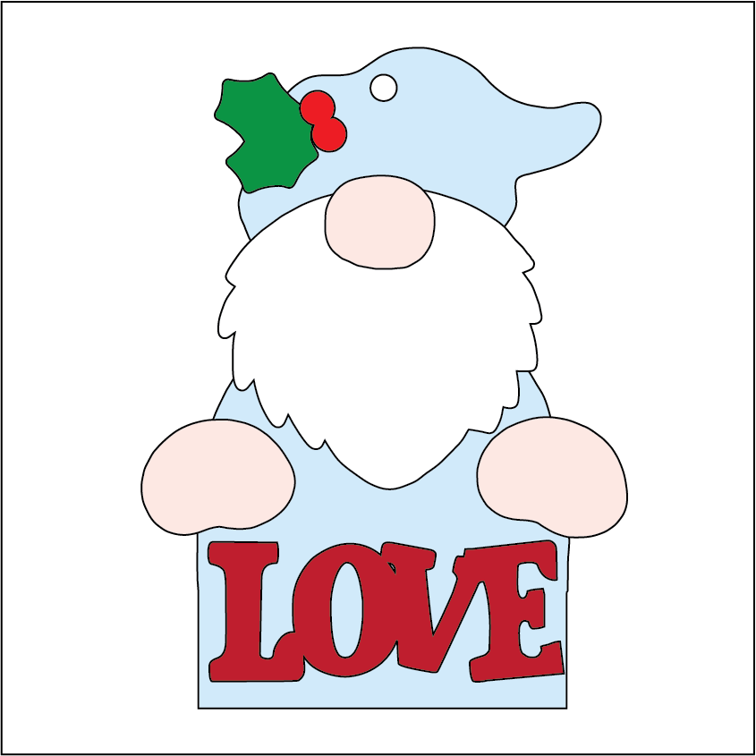 NO311 - MDF 2 Sizes Christmas  Hanging Bauble - Christmas Gnome - Love - Olifantjie - Wooden - MDF - Lasercut - Blank - Craft - Kit - Mixed Media - UK