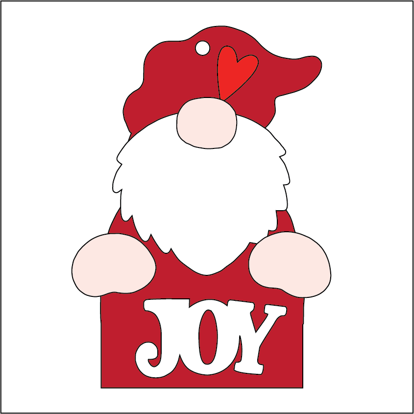 NO312 - MDF 2 Sizes Christmas  Hanging Bauble - Christmas Gnome - Joy - Olifantjie - Wooden - MDF - Lasercut - Blank - Craft - Kit - Mixed Media - UK