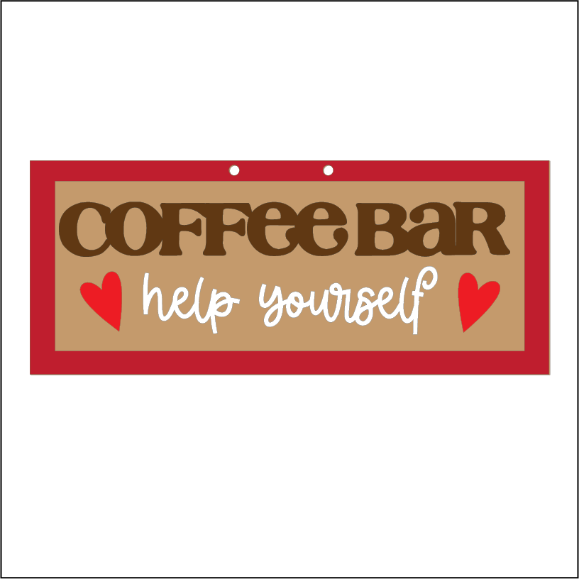 NO314 - MDF 2 Sizes Coffee Bar Help Yourself Sign - 2 Sizes - Olifantjie - Wooden - MDF - Lasercut - Blank - Craft - Kit - Mixed Media - UK