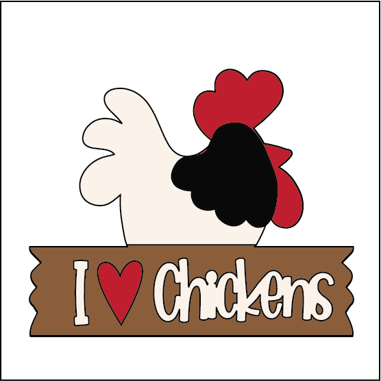 NO303 - MDF Magnet Size 8cm I love chickens - Olifantjie - Wooden - MDF - Lasercut - Blank - Craft - Kit - Mixed Media - UK