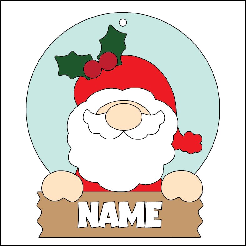 NO159 - MDF 2 Sizes Personalised Christmas Round Santa Sign Hanging Bauble - Olifantjie - Wooden - MDF - Lasercut - Blank - Craft - Kit - Mixed Media - UK