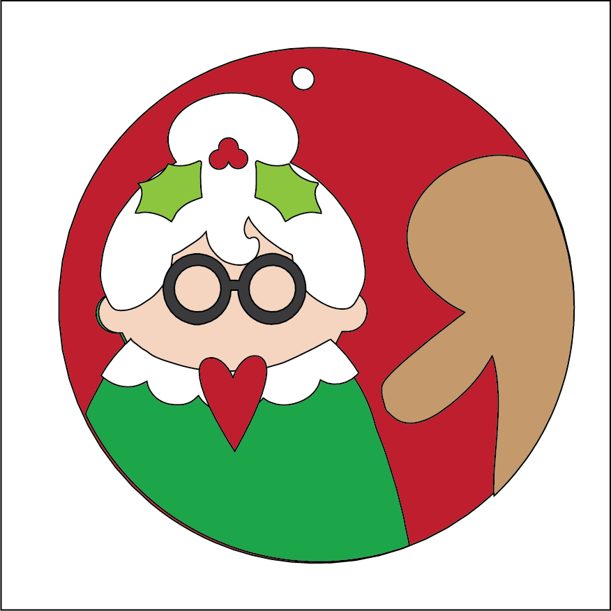 NO309 - MDF 2 Sizes Christmas  Hanging Bauble - Mrs Claus Gingerbread Round - Olifantjie - Wooden - MDF - Lasercut - Blank - Craft - Kit - Mixed Media - UK