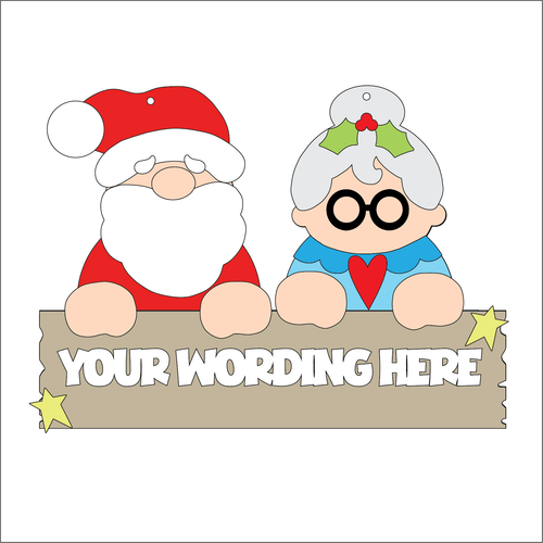 NO162 - MDF  Christmas Personalised  Mr & Mrs Santa Clause Hanging Sign Large - Olifantjie - Wooden - MDF - Lasercut - Blank - Craft - Kit - Mixed Media - UK