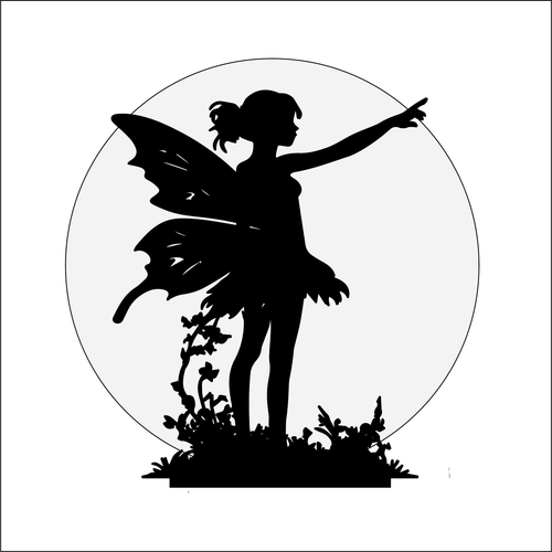 OL4950 - MDF Fairy Silhouette Themed Circle - Freestanding or Hanging/no holes - Acrylic white, or clear or MDF Circle - Olifantjie - Wooden - MDF - Lasercut - Blank - Craft - Kit - Mixed Media - UK