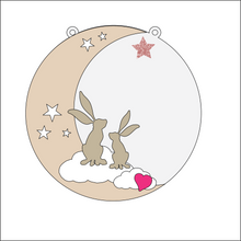 OL4351 - MDF Moon Circle - Freestanding or Hanging/no holes - Acrylic white, or clear or MDF Circle - Hares - Olifantjie - Wooden - MDF - Lasercut - Blank - Craft - Kit - Mixed Media - UK