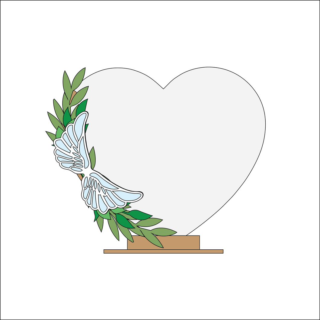 OL4849 - MDF Angel wing Foilage Heart - Freestanding or Hanging/no holes - Acrylic white, or clear or MDF Heart - Olifantjie - Wooden - MDF - Lasercut - Blank - Craft - Kit - Mixed Media - UK