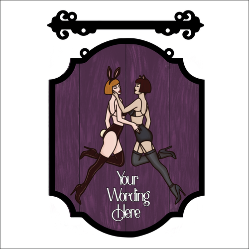 OL4894 - MDF Farmhouse Hanging Sign - Bunny and Feline Woman - Personalised - Olifantjie - Wooden - MDF - Lasercut - Blank - Craft - Kit - Mixed Media - UK