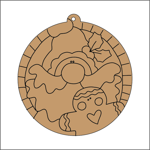 NO228 - MDF 2 Sizes  Christmas Hanging Bauble - Engraved Round Christmas Santa Gingerbread 2 - Olifantjie - Wooden - MDF - Lasercut - Blank - Craft - Kit - Mixed Media - UK