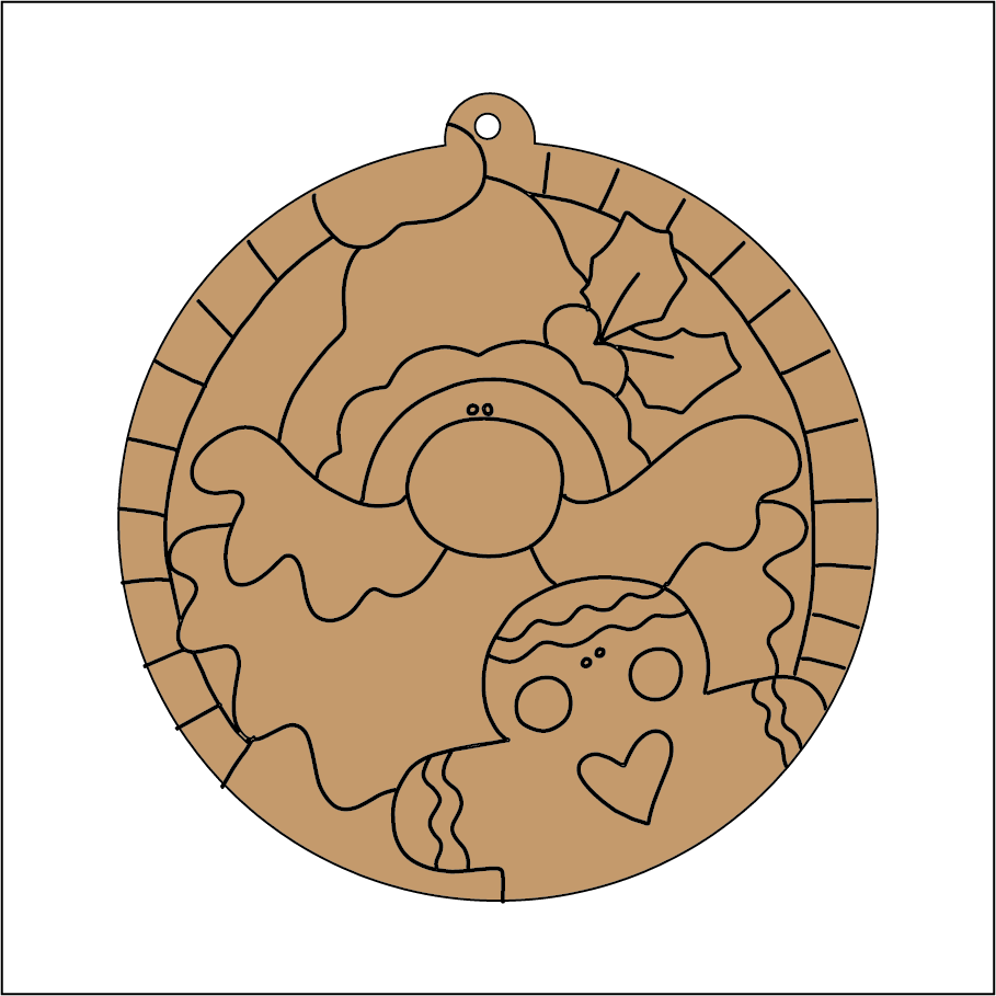 NO228 - MDF 2 Sizes  Christmas Hanging Bauble - Engraved Round Christmas Santa Gingerbread 2 - Olifantjie - Wooden - MDF - Lasercut - Blank - Craft - Kit - Mixed Media - UK