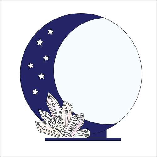 OL4833 - MDF Moon Circle - Freestanding or Hanging/no holes - Acrylic white, or clear or MDF Circle - Crystals - Olifantjie - Wooden - MDF - Lasercut - Blank - Craft - Kit - Mixed Media - UK