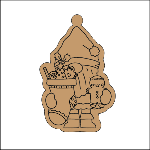 NO282 - MDF 2 Sizes Christmas Hanging Bauble - Engraved  - Santa Stocking 2 - Olifantjie - Wooden - MDF - Lasercut - Blank - Craft - Kit - Mixed Media - UK