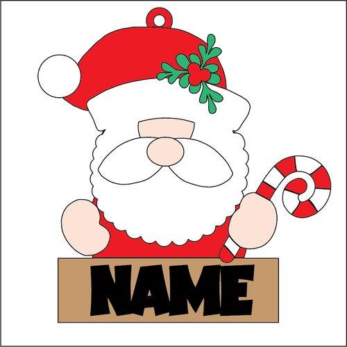 NO161 - MDF 2 Sizes  Christmas Personalised  Santa Candy Cane Hanging Bauble Sign - Olifantjie - Wooden - MDF - Lasercut - Blank - Craft - Kit - Mixed Media - UK