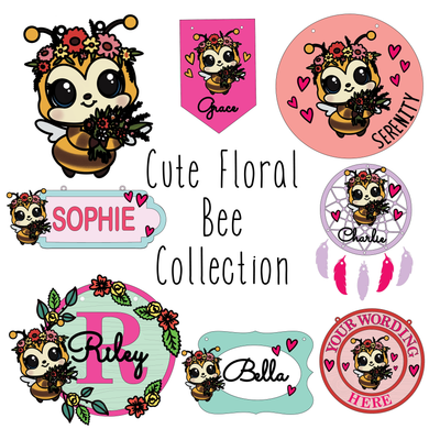 OL6094 - MDF Cute Floral Doodle Bee Collection - choose one product - Olifantjie - Wooden - MDF - Lasercut - Blank - Craft - Kit - Mixed Media - UK