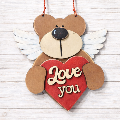 NO839 - MDF Bear Angel Love decoration - 2 sizes - Olifantjie - Wooden - MDF - Lasercut - Blank - Craft - Kit - Mixed Media - UK