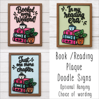 OL6159 - MDF Doodle Book / Reading Quote Book Stack Plaque - Olifantjie - Wooden - MDF - Lasercut - Blank - Craft - Kit - Mixed Media - UK