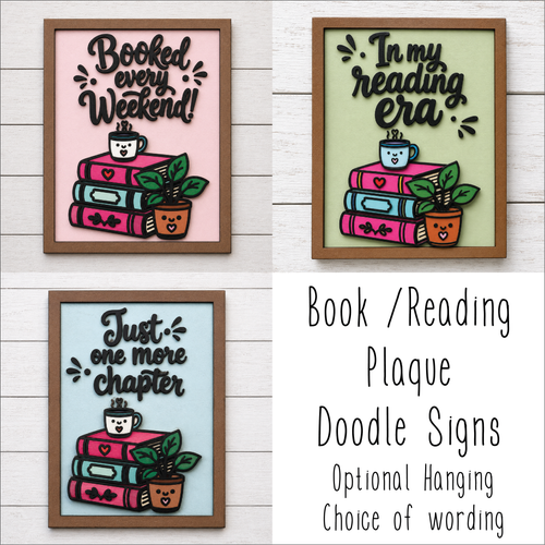OL6159 - MDF Doodle Book / Reading Quote Book Stack Plaque - Olifantjie - Wooden - MDF - Lasercut - Blank - Craft - Kit - Mixed Media - UK