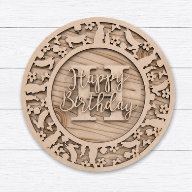 OL6146 - MDF Personalised Circle Plaque Frame - Birthday Cake Bunny Theme - Olifantjie - Wooden - MDF - Lasercut - Blank - Craft - Kit - Mixed Media - UK