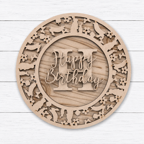 OL6146 - MDF Personalised Circle Plaque Frame - Birthday Cake Bunny Theme - Olifantjie - Wooden - MDF - Lasercut - Blank - Craft - Kit - Mixed Media - UK