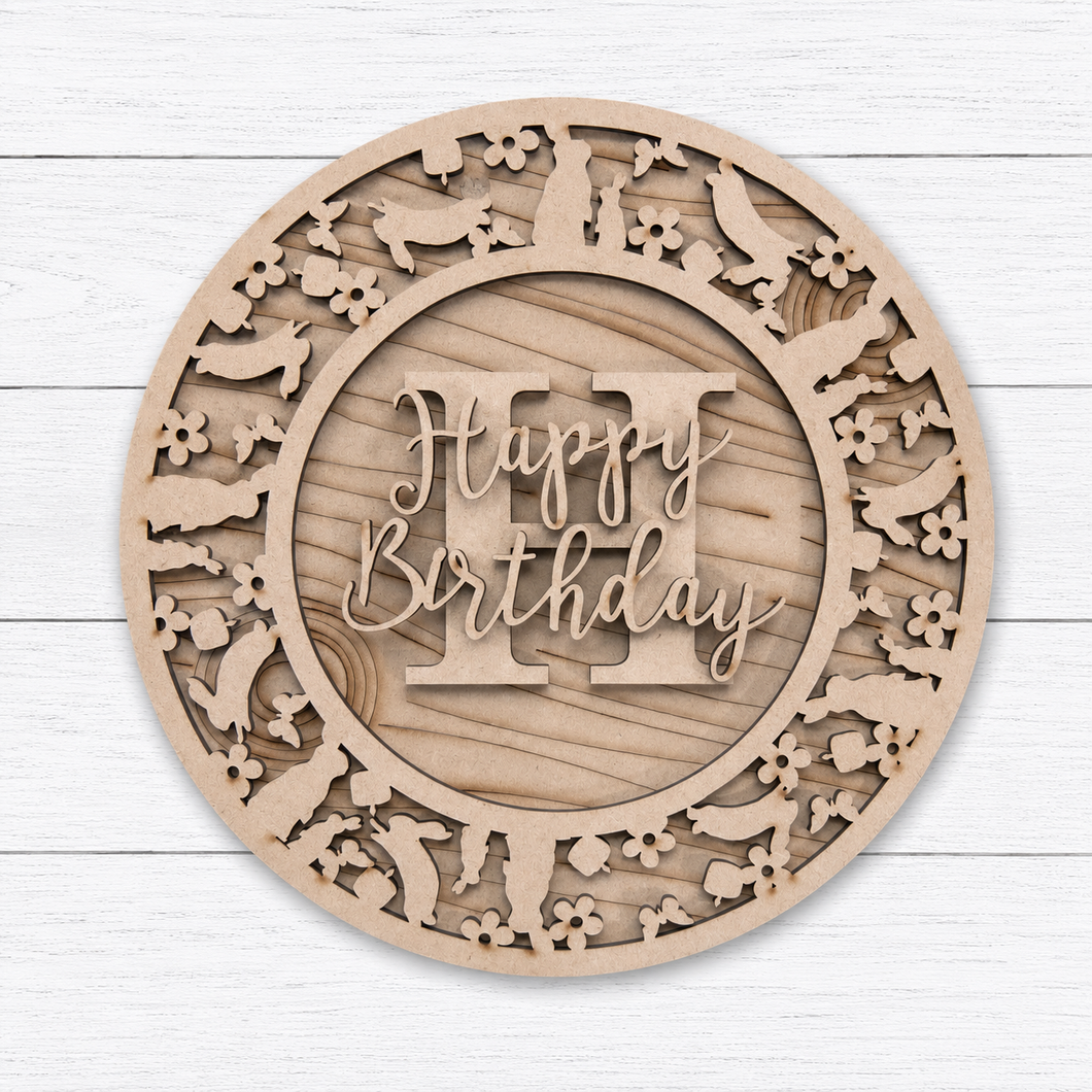 OL6146 - MDF Personalised Circle Plaque Frame - Birthday Cake Bunny Theme - Olifantjie - Wooden - MDF - Lasercut - Blank - Craft - Kit - Mixed Media - UK