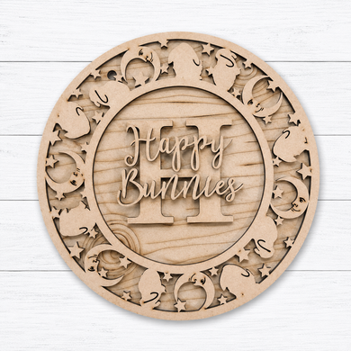 OL6144 - MDF Personalised Circle Plaque Frame - Moon Lop Ear Bunny Theme - Olifantjie - Wooden - MDF - Lasercut - Blank - Craft - Kit - Mixed Media - UK
