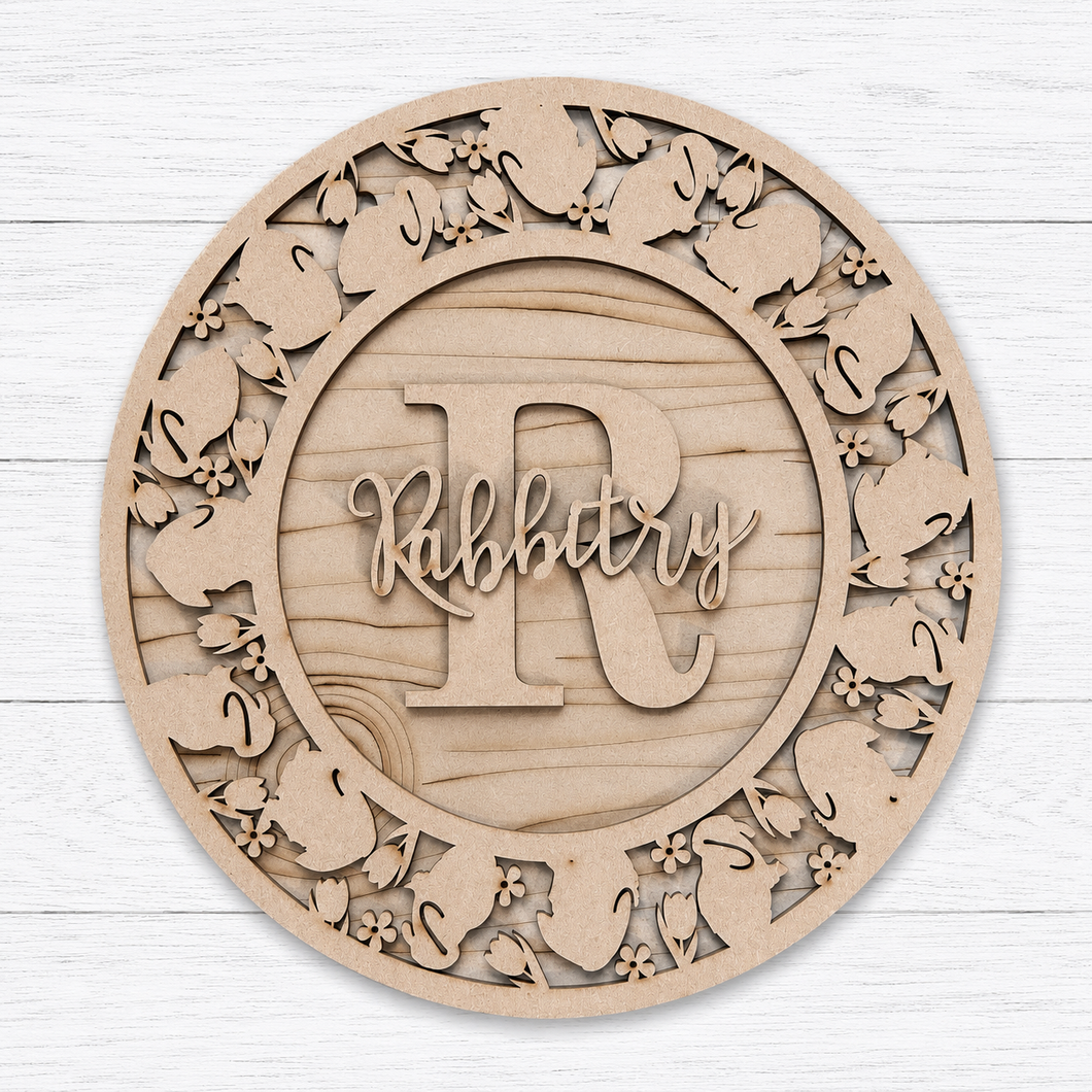 OL6145 - MDF Personalised Circle Plaque Frame - Tulip Bunny Theme - Olifantjie - Wooden - MDF - Lasercut - Blank - Craft - Kit - Mixed Media - UK