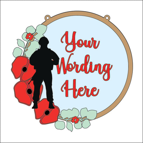 OL5118 - MDF Personalised Small Round hanging layered Plaque Poppy Soldier Theme - Olifantjie - Wooden - MDF - Lasercut - Blank - Craft - Kit - Mixed Media - UK