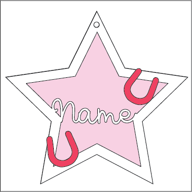 ST017 - MDF Hanging Star - 2 Horse shoe Theme Decoration with Choice of Wording - 2 Fonts - Olifantjie - Wooden - MDF - Lasercut - Blank - Craft - Kit - Mixed Media - UK