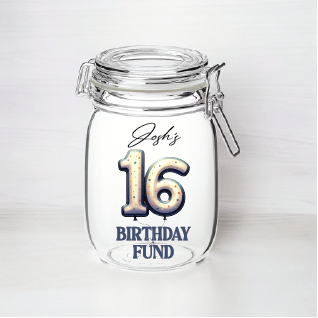 UV360 - Personalised Fund Jar UVDTF Decal - Birthday Themed - 16th Style 2 - Olifantjie - Wooden - MDF - Lasercut - Blank - Craft - Kit - Mixed Media - UK