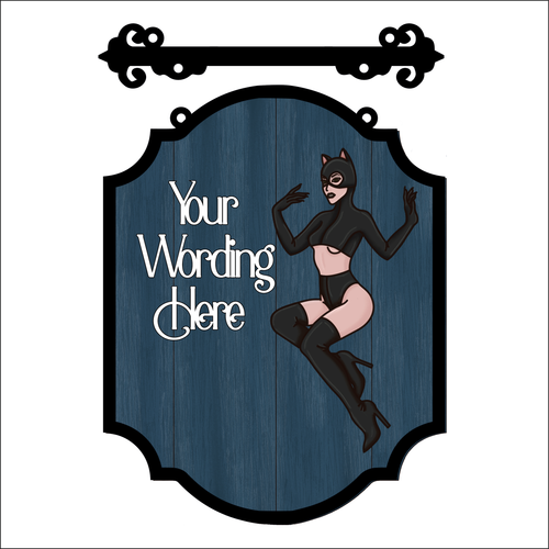 OL4893 - MDF Farmhouse Hanging Sign - Feline Woman - Personalised - Olifantjie - Wooden - MDF - Lasercut - Blank - Craft - Kit - Mixed Media - UK