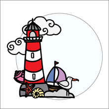 OL4665 - MDF  Circle - Freestanding or Hanging/no holes - Acrylic white, or clear or MDF Circle - Seaside Lighthouse - Olifantjie - Wooden - MDF - Lasercut - Blank - Craft - Kit - Mixed Media - UK