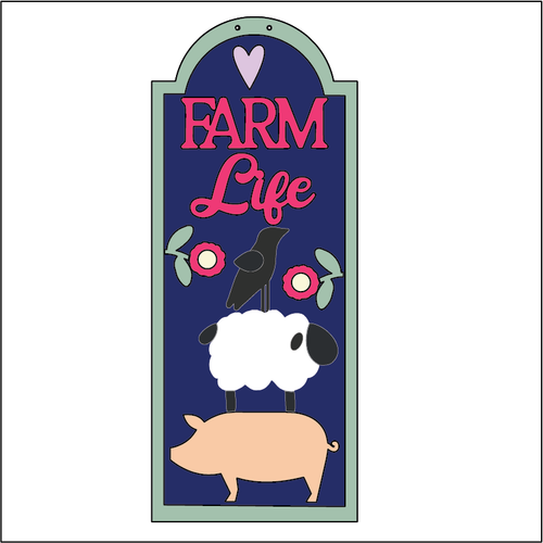 NO706 - MDF 2 Sizes Farm Life Hanging Sign Primitive Folk Style - Olifantjie - Wooden - MDF - Lasercut - Blank - Craft - Kit - Mixed Media - UK