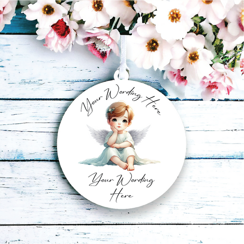 UV786 - Acrylic and UVDTF Personalised Round Hanging  - Angel 3 - Olifantjie - Wooden - MDF - Lasercut - Blank - Craft - Kit - Mixed Media - UK